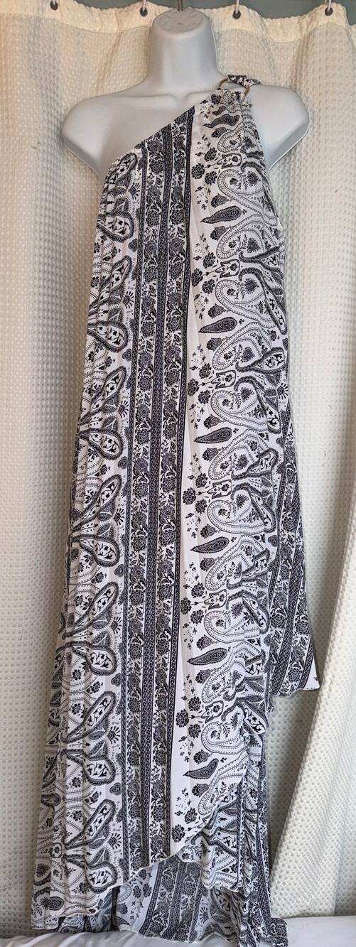 Lane Bryant One Shoulder Paisley Maxi Dress Size 16 Black White